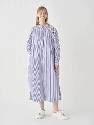 COTTON STAND NECK SHIRT DRESS