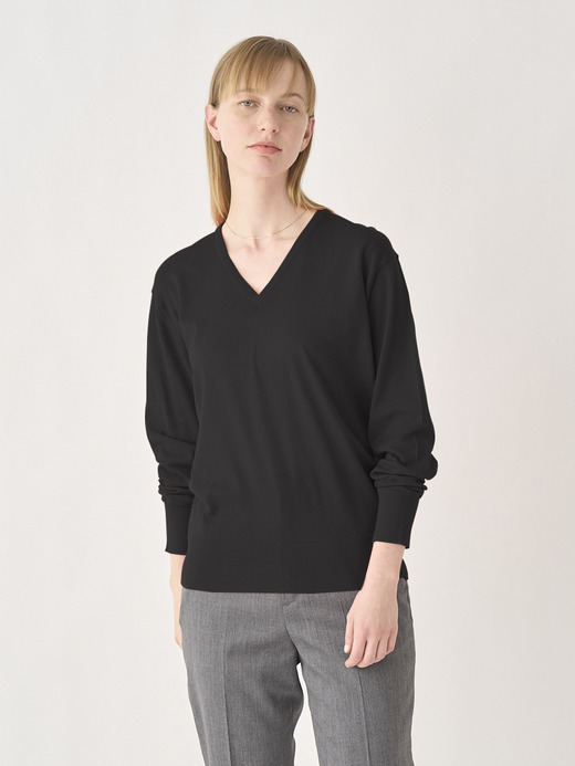 V-neck Long sleeved Sweater | ANNE | 30G COMMON FIT 詳細画像 BLACK 3