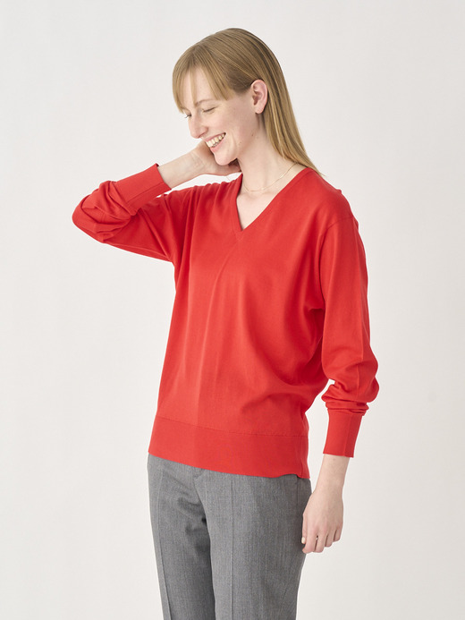 V-neck Long sleeved Sweater | ANNE | 30G COMMON FIT 詳細画像 BLAZE RED 1