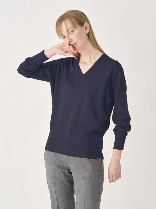 V-neck Long sleeved Sweater | ANNE | 30G COMMON FIT 詳細画像 NAVY 2