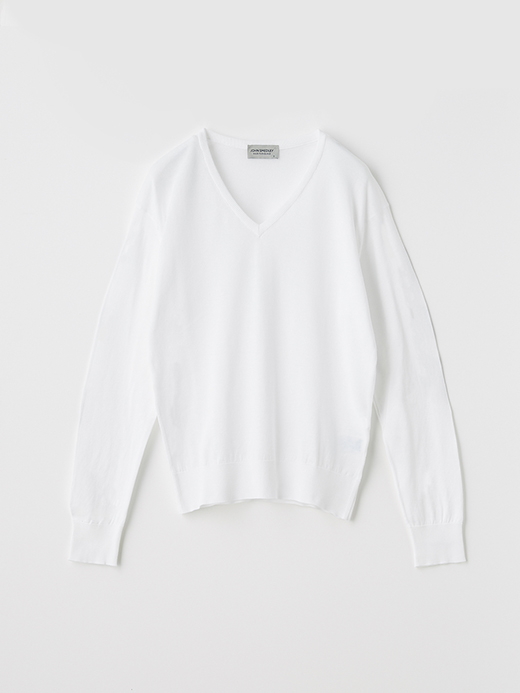 V-neck Long sleeved Sweater | ANNE | 30G COMMON FIT 詳細画像 WHITE 1