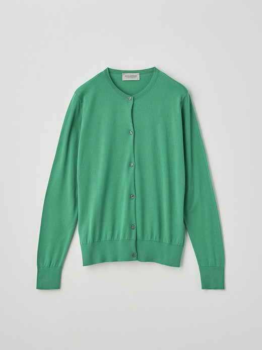 Round neck Long sleeved Cardigan | ELINOR | 30G MODERN FIT 詳細画像 GREEN FLARE 1