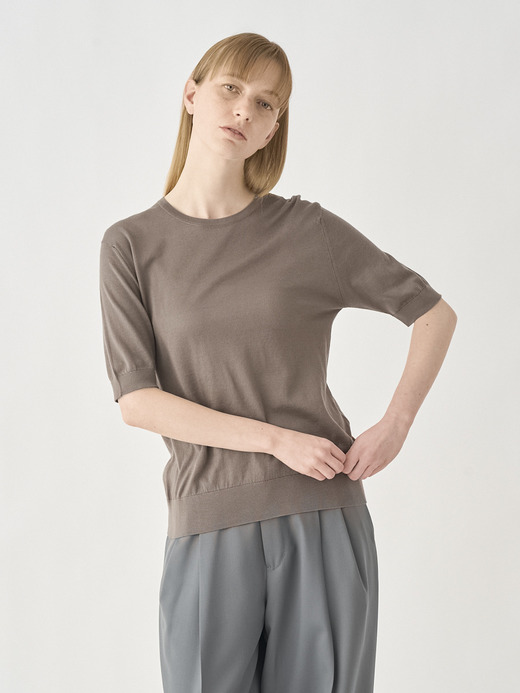 Round neck Short sleeved Sweater | NELL | 30G MODERN FIT 詳細画像 BEIGE MUSK 1