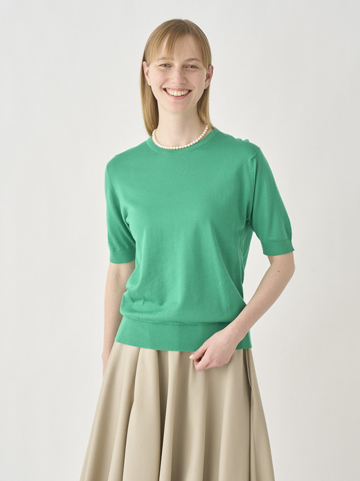 Round neck Short sleeved Sweater | NELL | 30G MODERN FIT 詳細画像 GREEN FLARE 1