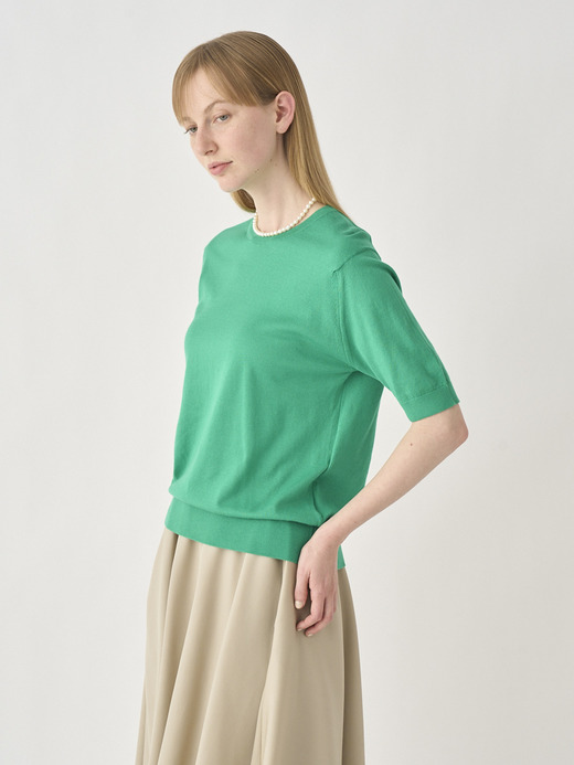 Round neck Short sleeved Sweater | NELL | 30G MODERN FIT 詳細画像 GREEN FLARE 3