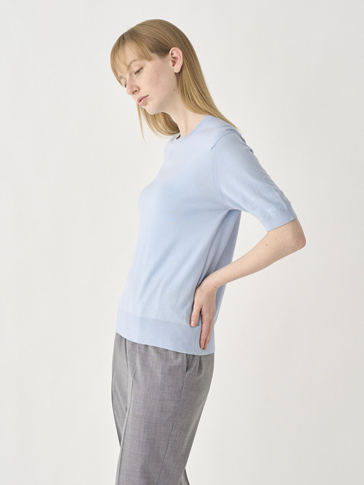 Round neck Short sleeved Sweater | NELL | 30G MODERN FIT 詳細画像 MIRAGE BLUE 4