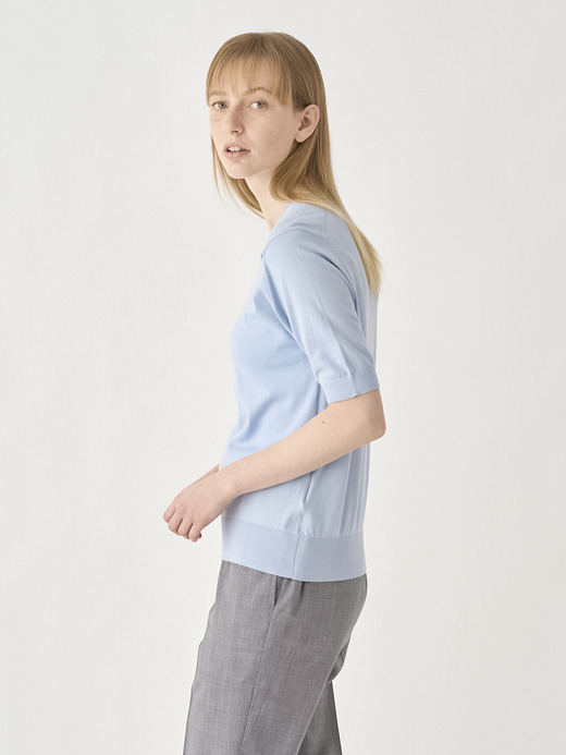Round neck Short sleeved Sweater | NELL | 30G MODERN FIT 詳細画像 MIRAGE BLUE 5