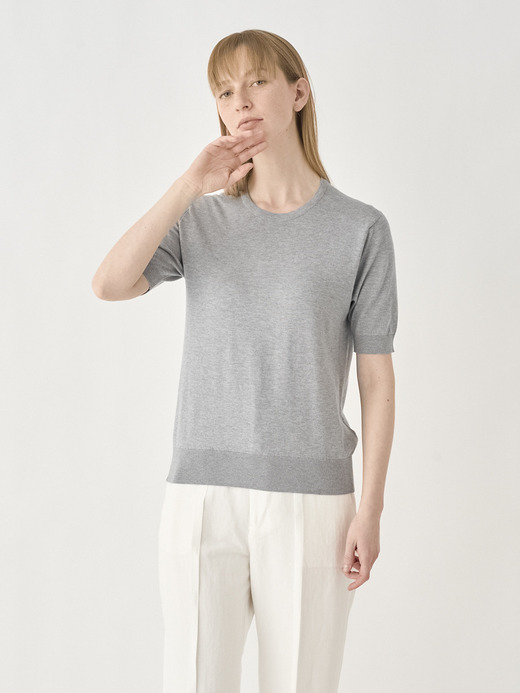 Round neck Short sleeved Sweater | NELL | 30G MODERN FIT 詳細画像 SILVER 1
