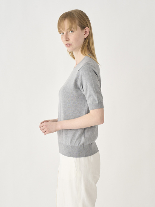 Round neck Short sleeved Sweater | NELL | 30G MODERN FIT 詳細画像 SILVER 4