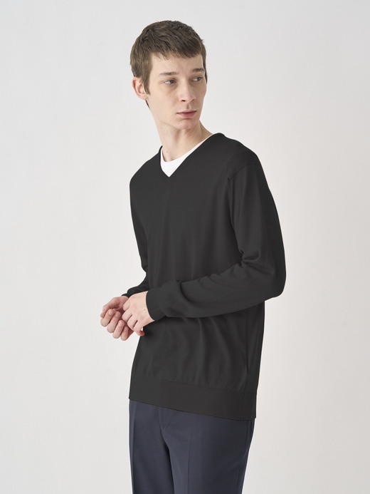 High V-neck Long sleeved Pullover | OSMOND | 30G MODERN FIT 詳細画像 BLACK 2