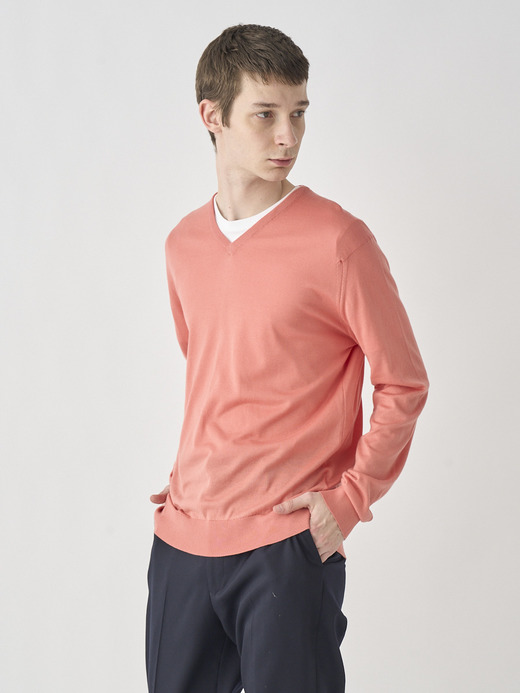 High V-neck Long sleeved Pullover | OSMOND | 30G MODERN FIT 詳細画像 CORAL 3