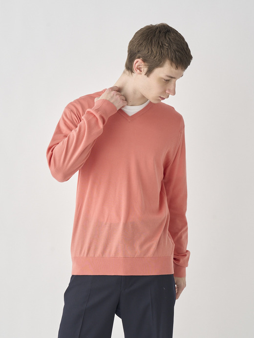 High V-neck Long sleeved Pullover | OSMOND | 30G MODERN FIT 詳細画像 CORAL 4