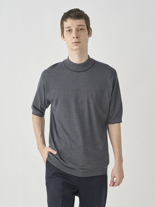 Striped Mock turtle neck Short sleeved Pullover | S4630 | 30G 詳細画像 NO5(S4630) 1