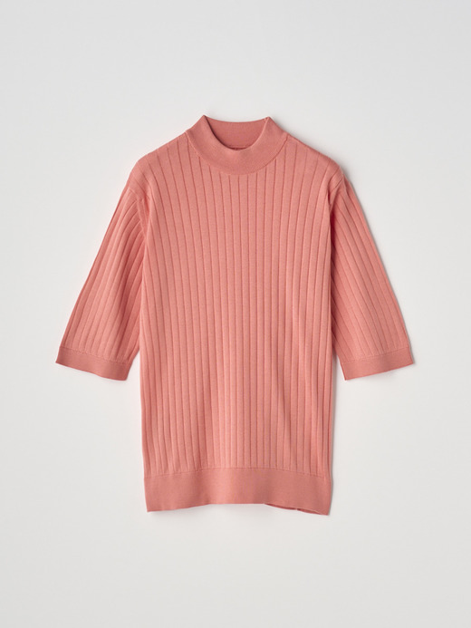 Mock turtle neck Short sleeved Rib Sweater | S4684 | 30G 詳細画像 CORAL 1