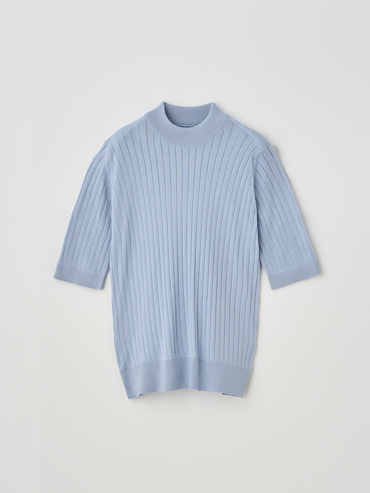 Mock turtle neck Short sleeved Rib Sweater | S4684 | 30G 詳細画像 MIRAGE BLUE 1