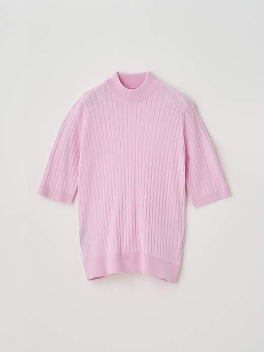 Mock turtle neck Short sleeved Rib Sweater | S4684 | 30G 詳細画像 MALLOW PINK 1