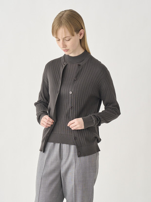 Crew neck Long sleeved Rib Cardigan | S4686 | 30G