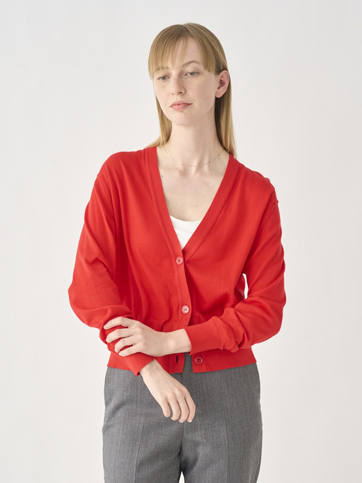 V-neck Long sleeved Croped Cardigan | S4688 | 30G 詳細画像 BLAZE RED 1