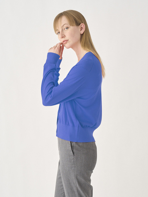 V-neck Long sleeved Croped Cardigan | S4688 | 30G 詳細画像 ELECTRIC BLUE 2