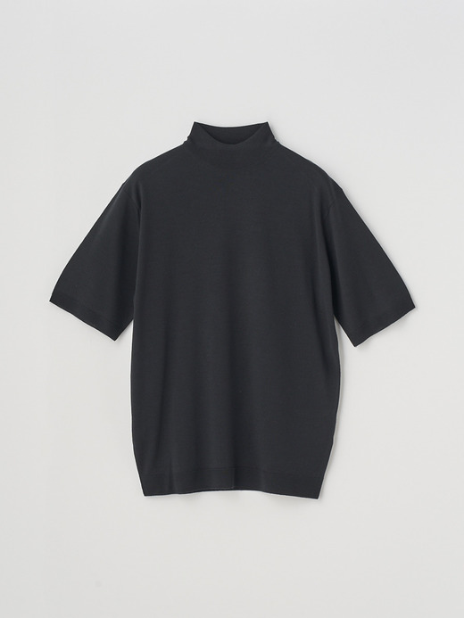 ［Merino Wool］モックネック半袖ニットプルオーバー | S4700 | 30G 詳細画像 BLACK 1