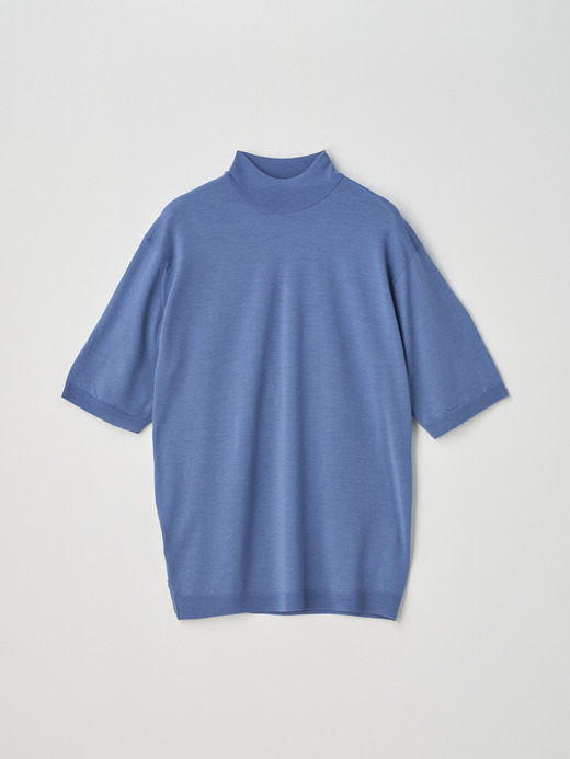 ［Merino Wool］モックネック半袖ニットプルオーバー | S4700 | 30G 詳細画像 RIVIERA BLUE 1