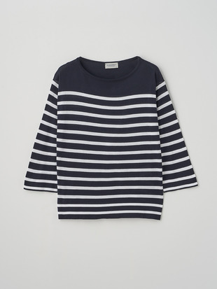 Striped Boat neck 3/4 length sleeved Sweater | SHEA | 30G