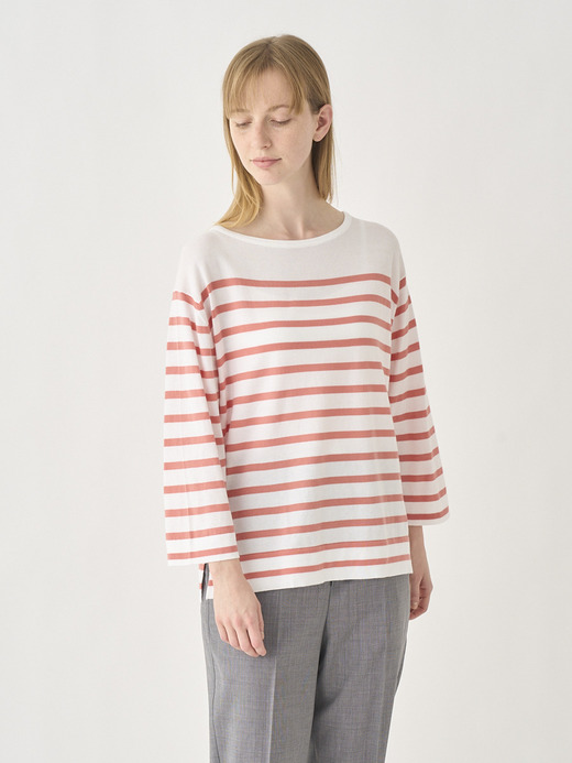 Striped Boat neck 3/4 length sleeved Sweater | SHEA | 30G 詳細画像 NO4(SHEA) 1