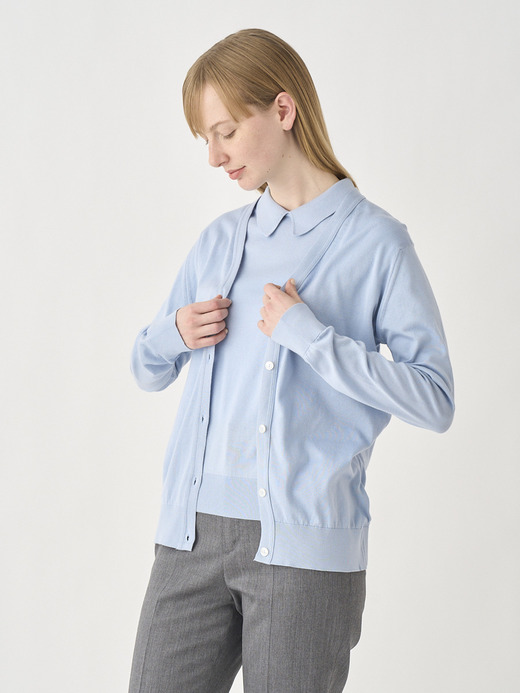 V-neck Long sleeved Cardigan | YASMIN | 30G MODERN FIT 詳細画像 MIRAGE BLUE 1