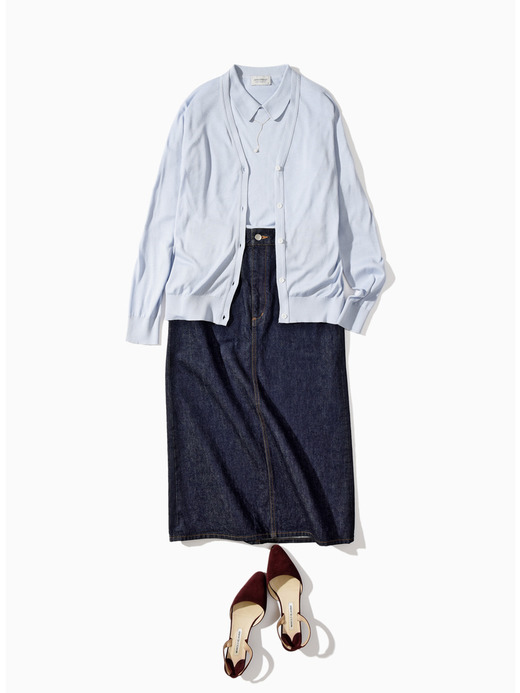 V-neck Long sleeved Cardigan | YASMIN | 30G MODERN FIT 詳細画像 MIRAGE BLUE 3