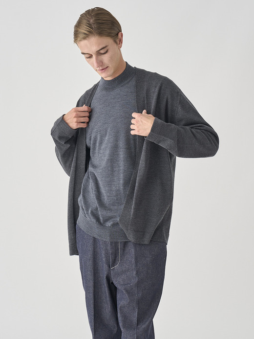 ［UNISEX］ノーカラー長袖ボタンレスニットカーディガン | A4845 | 24G 詳細画像 CHARCOAL 3