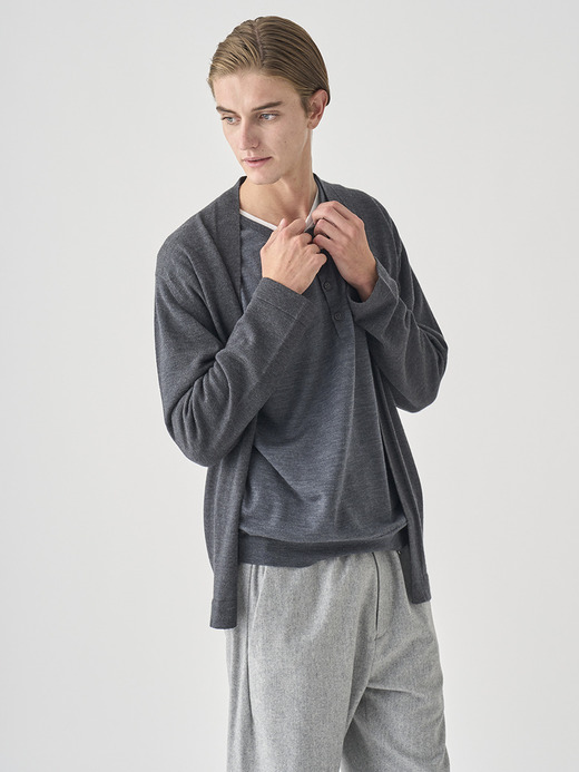 ［UNISEX］ノーカラー長袖ボタンレスニットカーディガン | A4845 | 24G 詳細画像 CHARCOAL 7