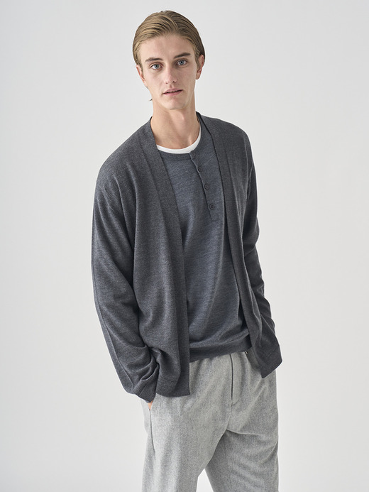 ［UNISEX］ノーカラー長袖ボタンレスニットカーディガン | A4845 | 24G 詳細画像 CHARCOAL 9