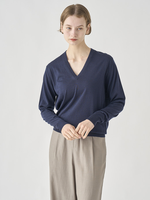 Ｖネック長袖ニットプルオーバー | AILSA | 30G CONTEMPORARY FIT 詳細画像 MIDNIGHT 3