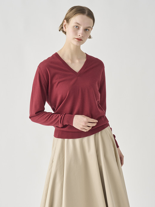 Ｖネック長袖ニットプルオーバー | AILSA | 30G CONTEMPORARY FIT 詳細画像 WOOLF RED 3
