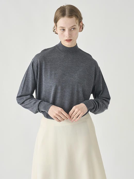 モックネック長袖ニットプルオーバー| AMITY | 30G COMMON FIT 詳細画像 CHARCOAL 2