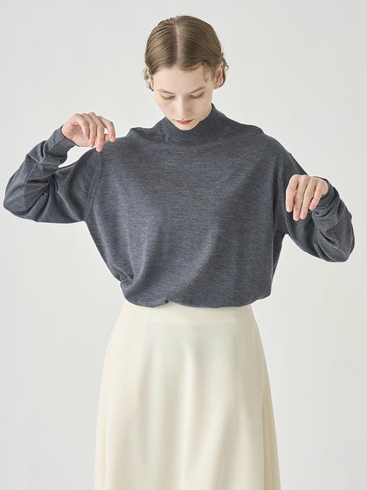 モックネック長袖ニットプルオーバー| AMITY | 30G COMMON FIT 詳細画像 CHARCOAL 3