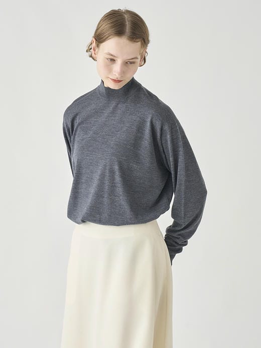 モックネック長袖ニットプルオーバー| AMITY | 30G COMMON FIT 詳細画像 CHARCOAL 5