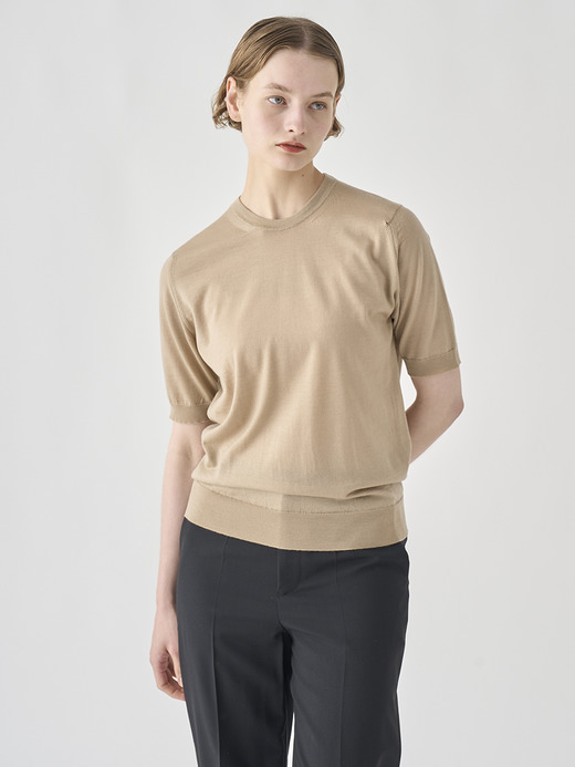 クルーネック半袖ニットプルオーバー | CERICE | 30G CONTEMPORARY FIT 詳細画像 KAFKA BEIGE 1