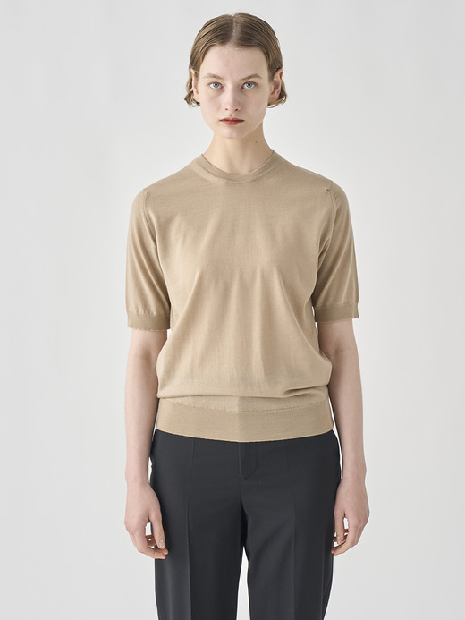 クルーネック半袖ニットプルオーバー | CERICE | 30G CONTEMPORARY FIT 詳細画像 KAFKA BEIGE 3
