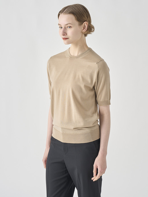 クルーネック半袖ニットプルオーバー | CERICE | 30G CONTEMPORARY FIT 詳細画像 KAFKA BEIGE 7