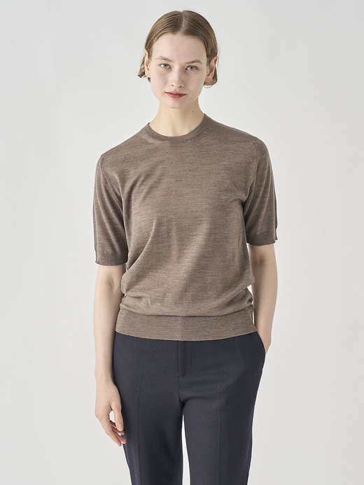 クルーネック半袖ニットプルオーバー | CERICE | 30G CONTEMPORARY FIT 詳細画像 MUSHROOM 3