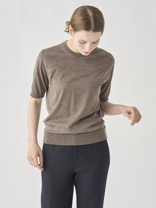 クルーネック半袖ニットプルオーバー | CERICE | 30G CONTEMPORARY FIT 詳細画像 MUSHROOM 7
