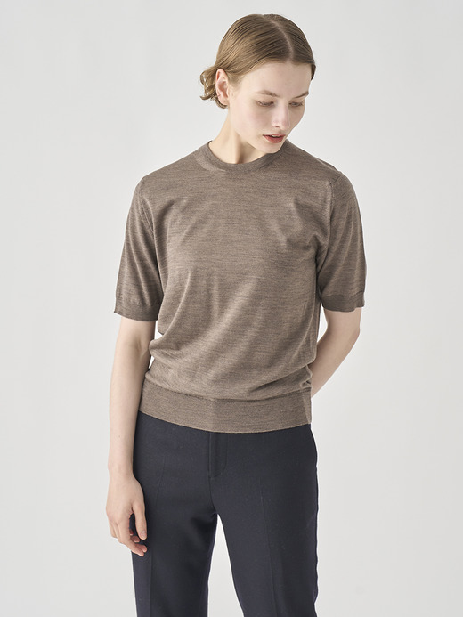 クルーネック半袖ニットプルオーバー | CERICE | 30G CONTEMPORARY FIT 詳細画像 MUSHROOM 9