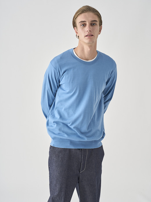 [Anglo Indian Gauze] クルーネック長袖ニットプルオーバー | DARLEY | 30G EASY FIT 詳細画像 AZUL 3