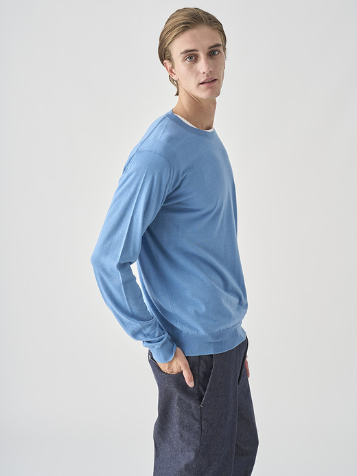 [Anglo Indian Gauze] クルーネック長袖ニットプルオーバー | DARLEY | 30G EASY FIT 詳細画像 AZUL 4
