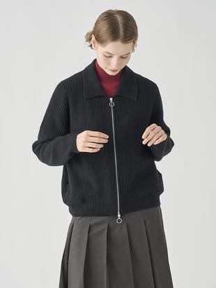 ［Eco Cashmere］カシミヤ混　襟付きジップアップリブニットジャケット | DISLEY | 7G