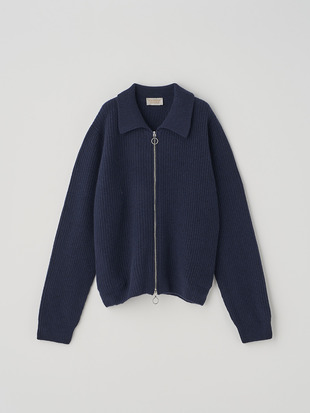 ［Eco Cashmere］カシミヤ混　襟付きジップアップリブニットジャケット | DISLEY | 7G