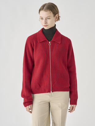 ［Eco Cashmere］カシミヤ混　襟付きジップアップリブニットジャケット | DISLEY | 7G
