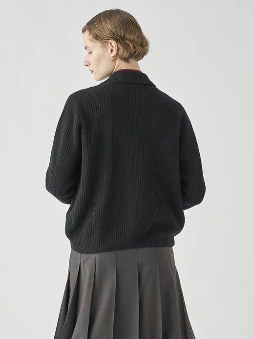 ［Eco Cashmere］カシミヤ混　襟付きジップアップリブニットジャケット | DISLEY | 7G 詳細画像 BLACK 5