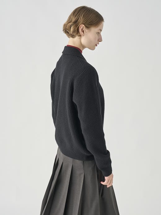 ［Eco Cashmere］カシミヤ混　襟付きジップアップリブニットジャケット | DISLEY | 7G 詳細画像 BLACK 6
